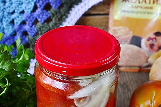 Tomatoes in gelatin for the winter without sterilization