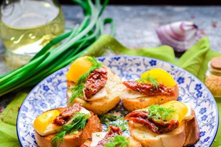 bruschetta with vegetables and cheese